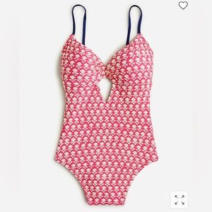 J.Crew Twist-front keyhole one-piece swimsuit in pink stamp floral